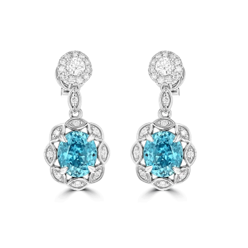 Soft heart earrings-JULEVE 18KT 6.46 CTW ZIRCON & 0.55 CTW DIAMOND DROP EARRINGS