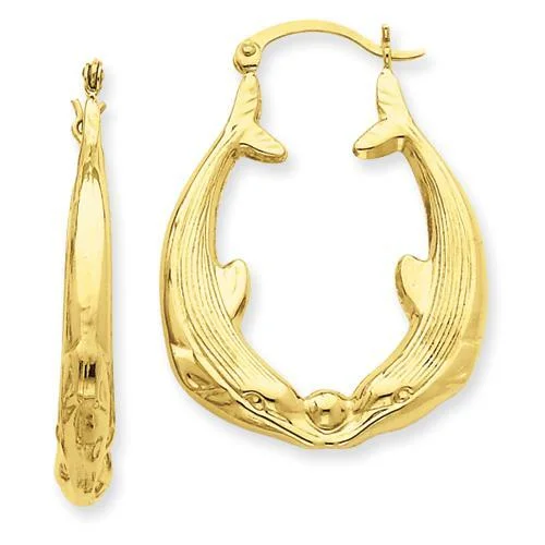 Tulip motif earrings-14KT YEOLLOW GOLD KISSING DOLPHIN EARRINGS