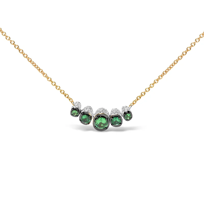 Thin wire necklaces-18K Rose Gold 3/4 Cttw Pave Diamonds and Graduated Green Tsavorite Gemstone Curved Bar Choker Necklace