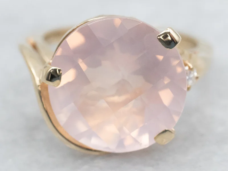 Aged lock rings-Pink Quartz Cocktail Ring with Diamond Accent