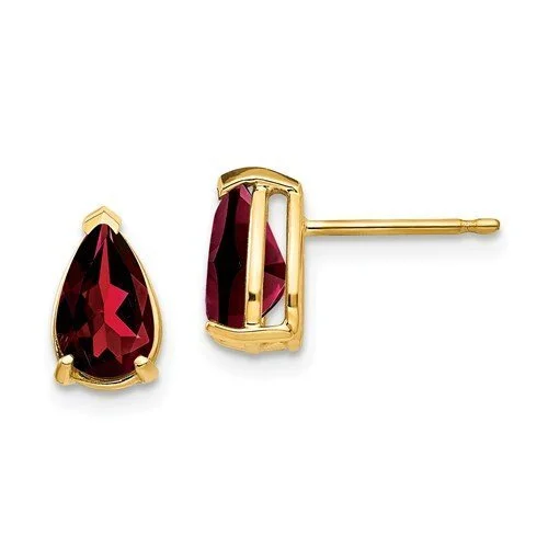 Fine thread earrings-14KT YELLOW GOLD 2.00 CTW PEAR SHAPE GARNET STUD EARRINGS