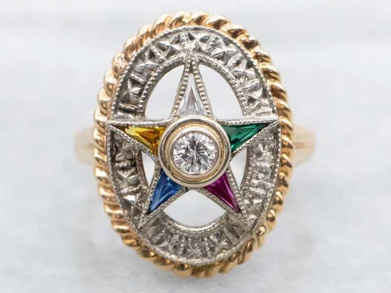 Shiny bead rings-Enamel and Diamond Order of the Eastern Star Ring