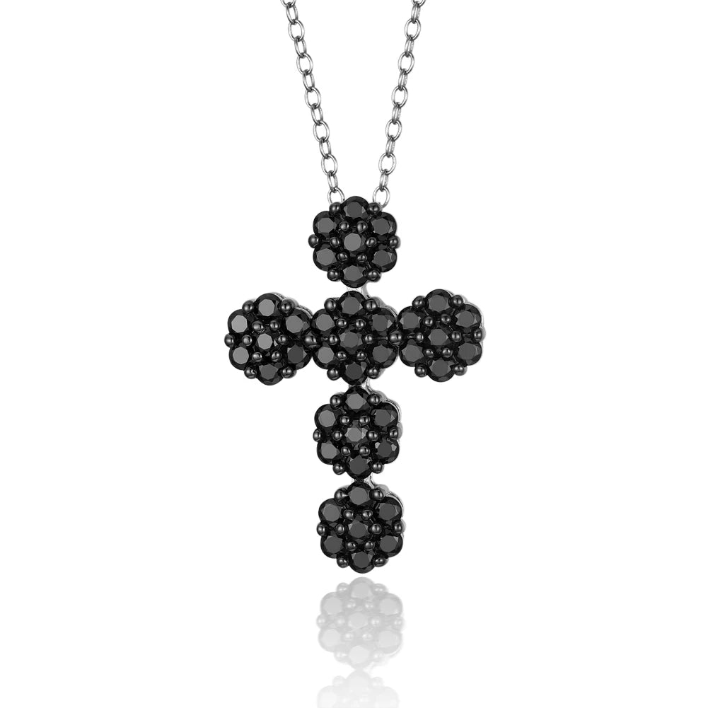 Cosmic sign necklaces-Round-cut Natural Black Spinel Cross Goth Necklace