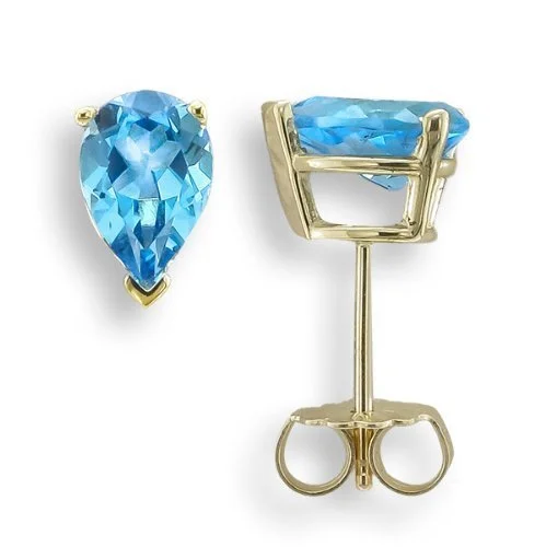 Stone-twisted earrings-14KT YELLOW GOLD PEAR SHAPE SWISS BLUE TOPAZ EARRINGS