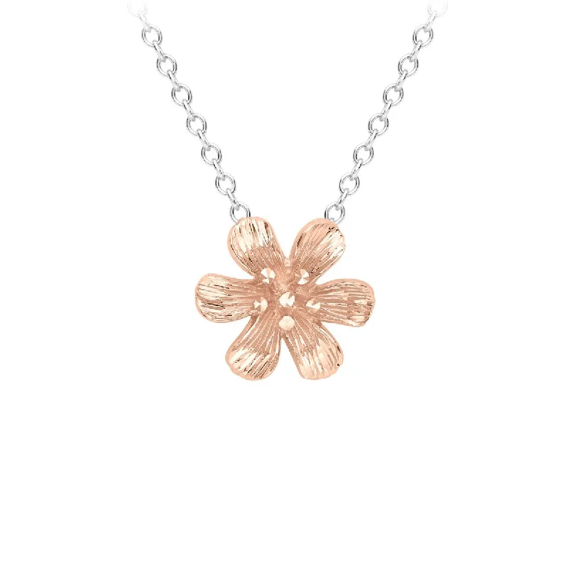 Soft wood necklaces-9K 2-Colour Gold Flower Necklace /17’’-18’’