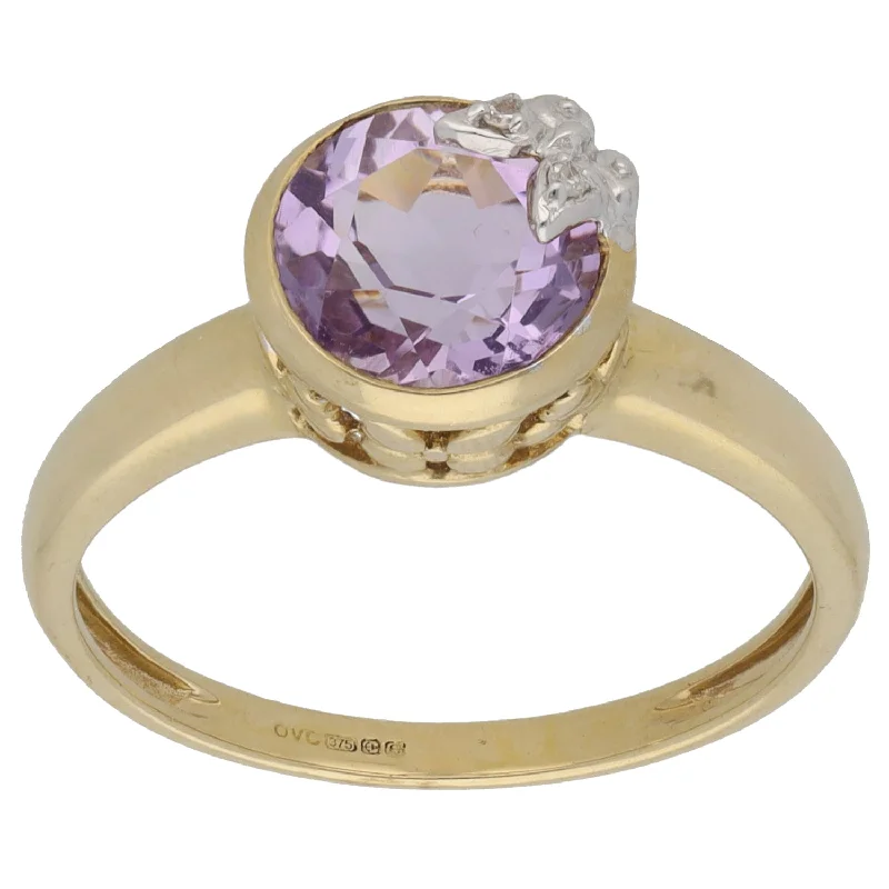 Square shape rings-9ct Gold 0.01ct Diamond & Amethyst Dress/Cocktail Ring Size R