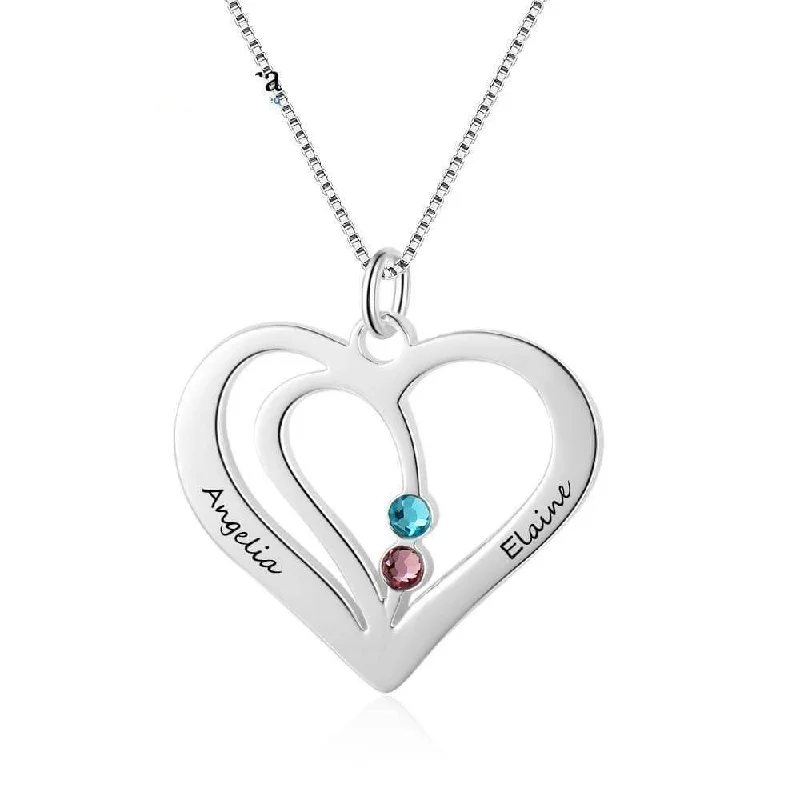 Wide bar necklaces-Custom Engraved Name Heart Necklace with Birthstone