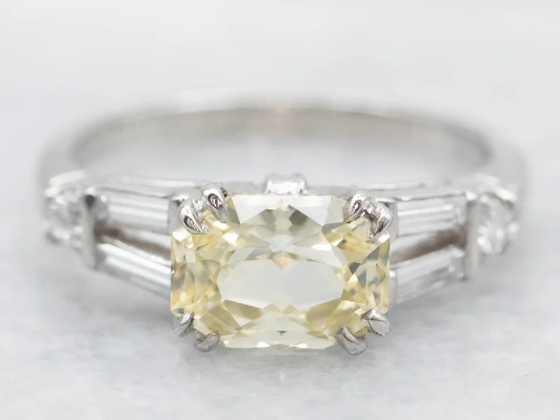 Ocean theme rings-Platinum Yellow Sapphire Ring