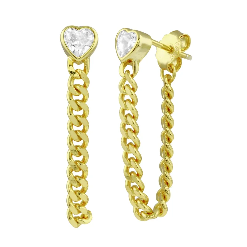 Shiny stud earrings-Cuban Chain Bezel Heart Earrings