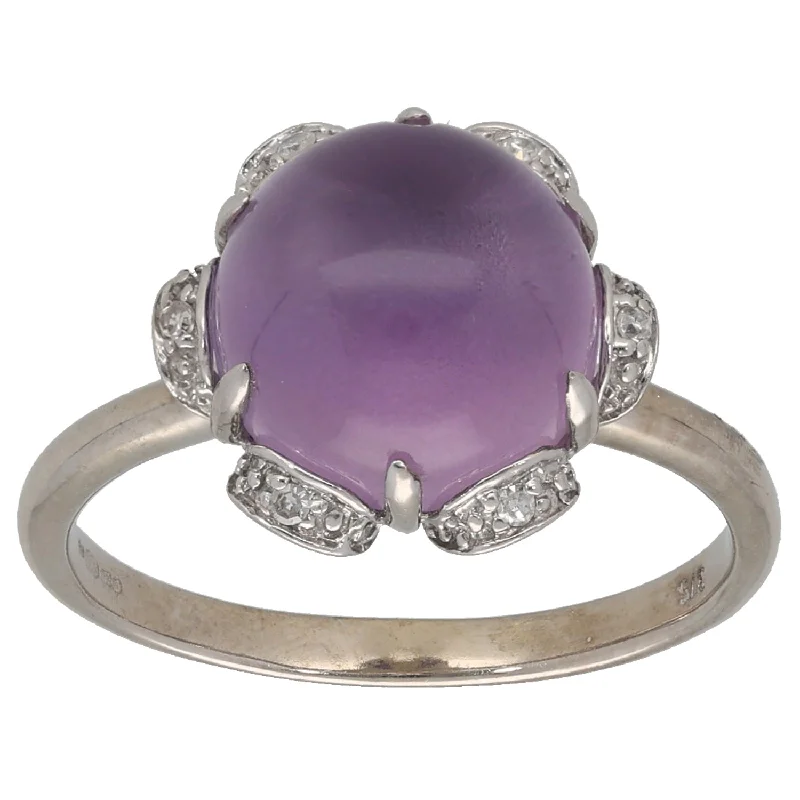 Wolf motif rings-9ct White Gold Amethyst & 0.03ct Diamond Alternative Ring Size M