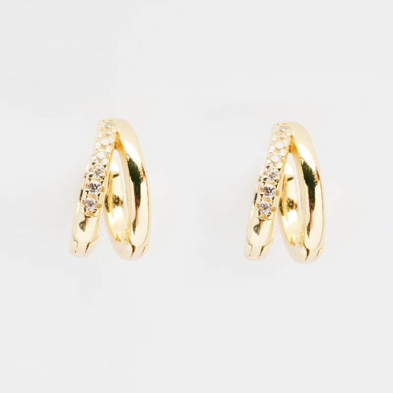 Ripple shape earrings-Liana Gold Double Hoop Huggie Earrings