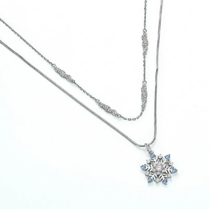 Hanging gem necklaces-Round Cut Created Diamond Snowflake Double Chain Necklace