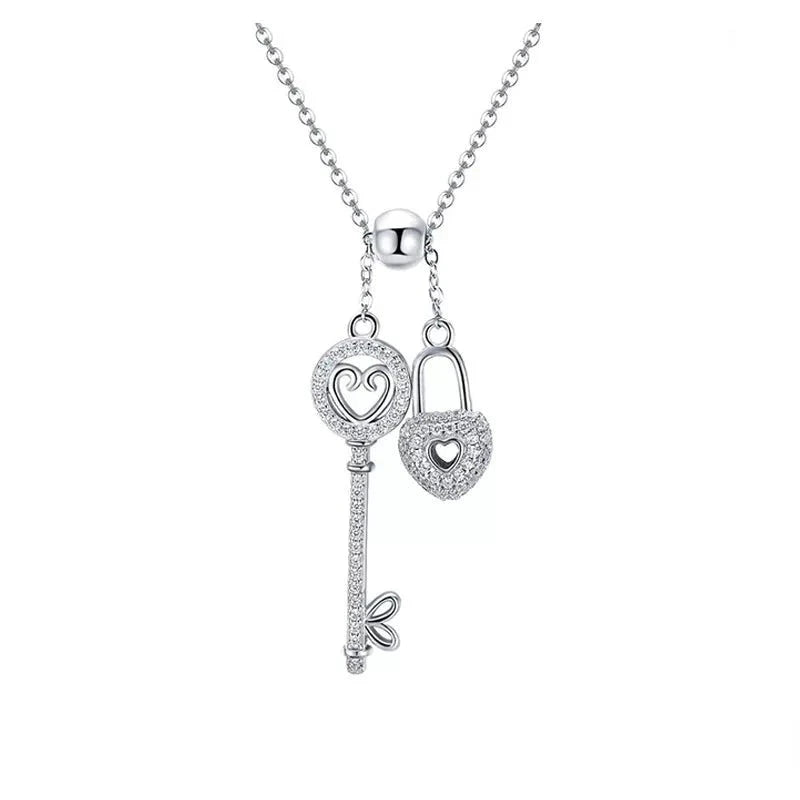 Fun bead necklaces-Diamond Heart Lock & Key Pendant Necklace