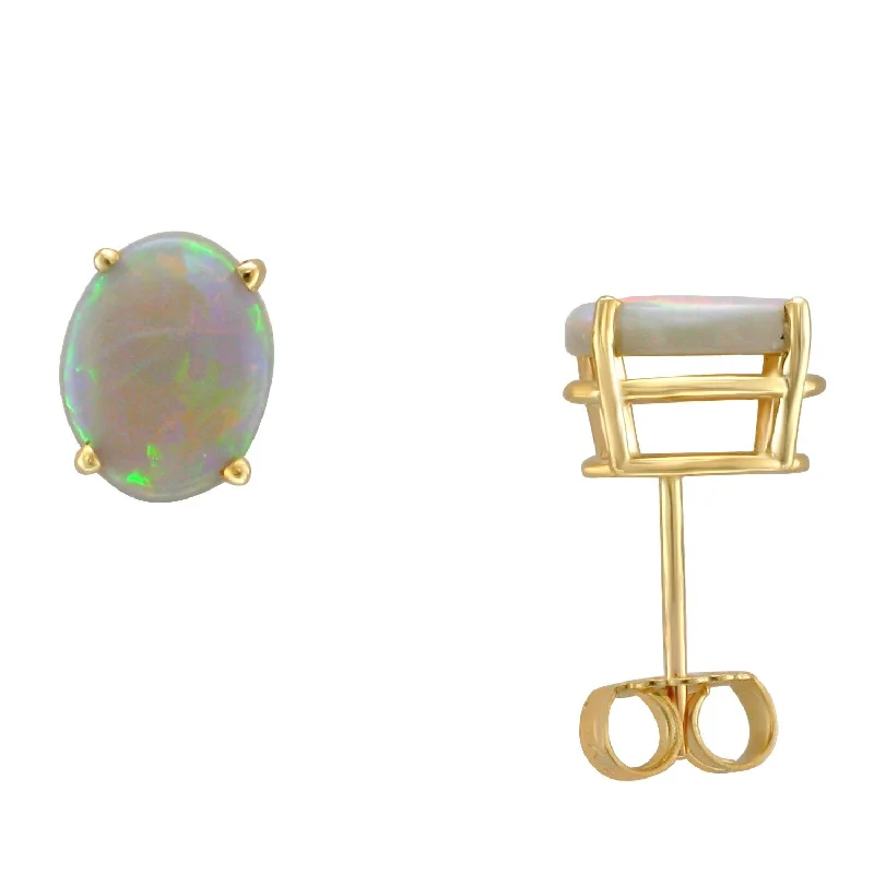 Solid statement earrings-14KT YELLOW GOLD 2.00 CTW OVAL OPAL EARRINGS