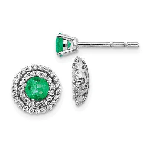 Broad hoop earrings-14KT WHITE GOLD .50 CTW EMERALD & .37 CTW DIAMOND HALO EARRINGS