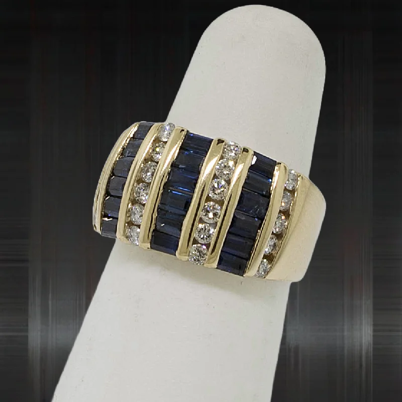 Sapphire stone rings-14K Yellow Gold Ladies Sapphire Diamond Dome Ring ~.50cttw Size 5.75 Preowned