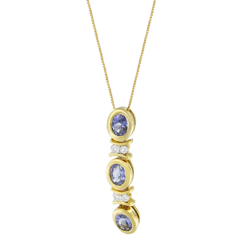 Modern art necklaces-14K White Gold Round Cut Diamonds and Tanzanite Pendant Necklace