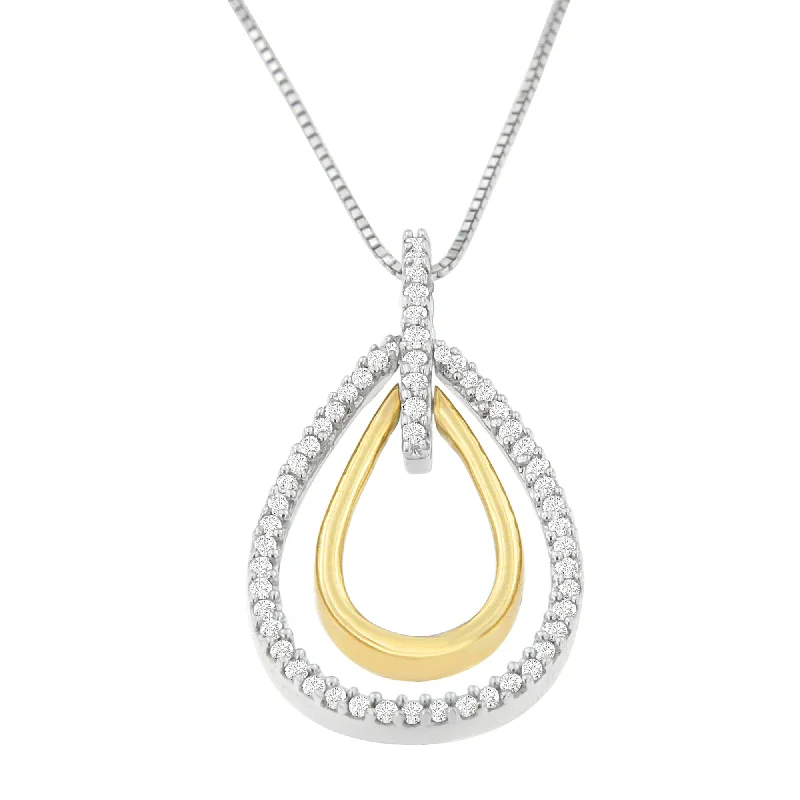 Petite stone necklaces-14K Two-Tone Gold Round Cut Diamond Double Burst Pendant Necklace