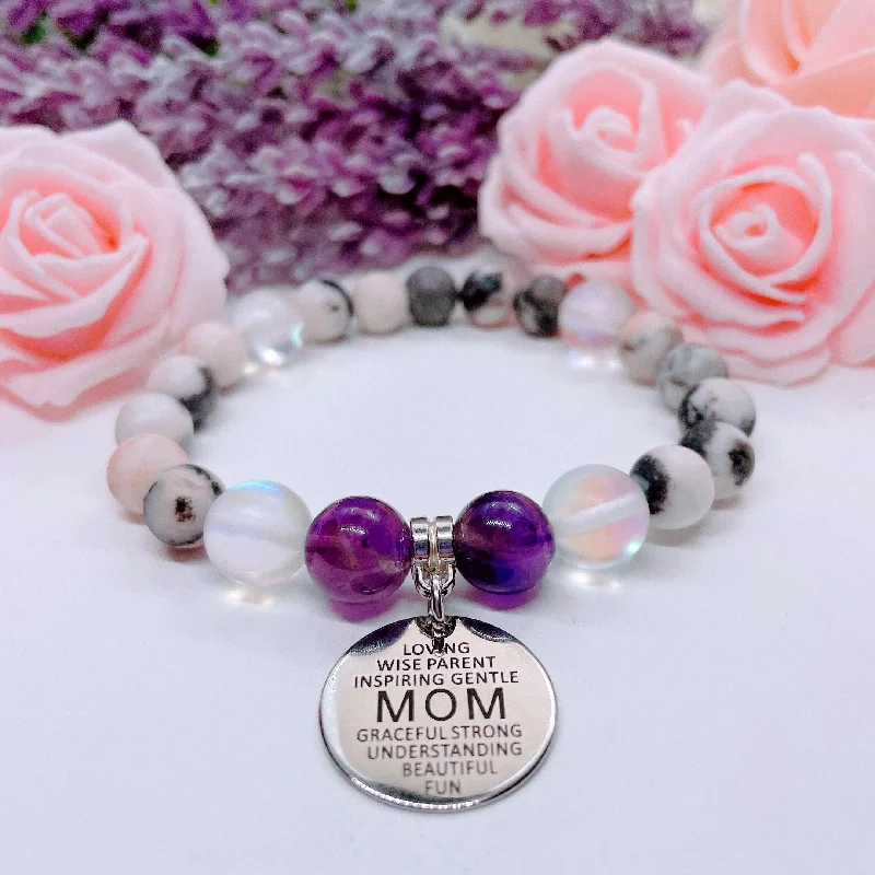 Sleek clasp bangles-Mom Sentiments Classic Charm Bracelet Amethyst