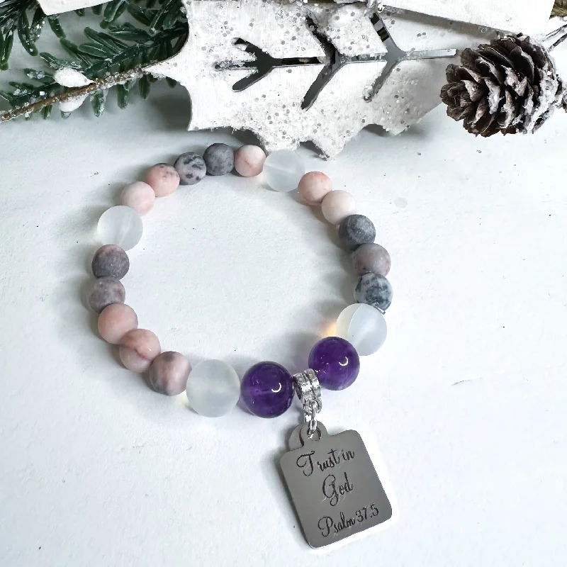 Solid geometric bangles-2024 Ltd. Edition Holiday Classic Charm Bracelet "Trust in God" Amethyst