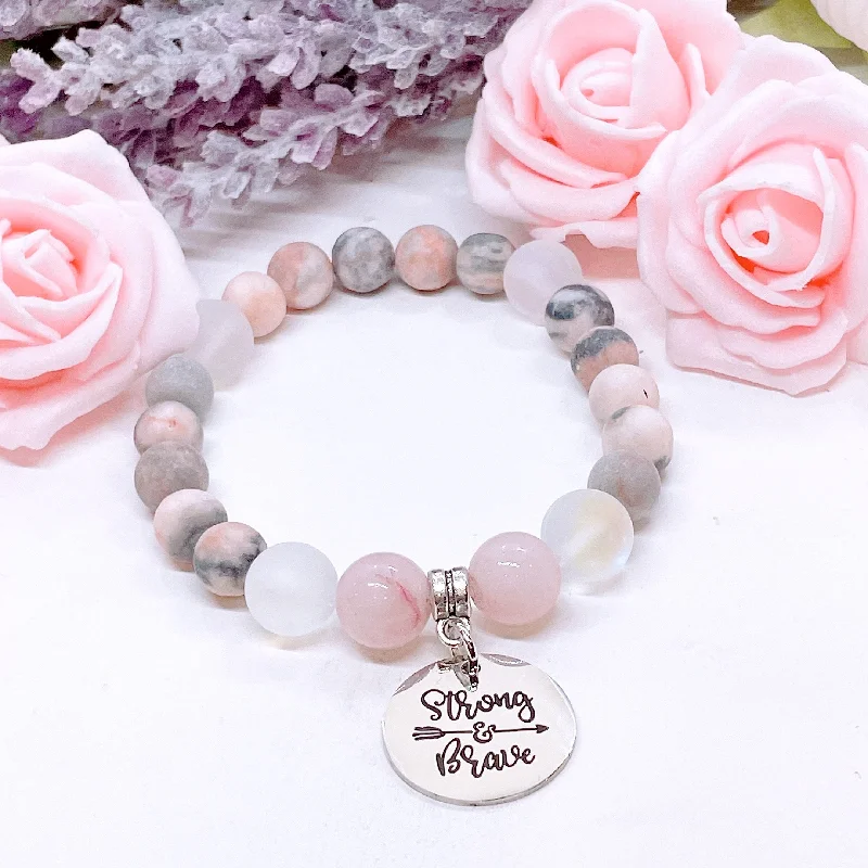 Ocean bead bangles-Strong & Brave Classic Charm Bracelet Rose Quartz