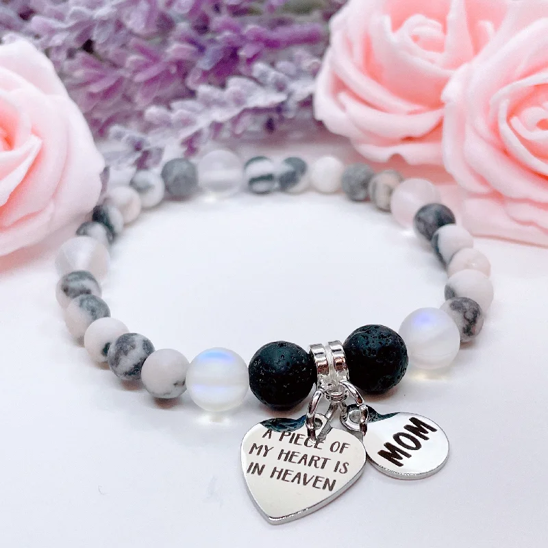 Regency style bangles-Mom: A Piece of my Heart is in Heaven Heart Companion Charm Bracelet Lava