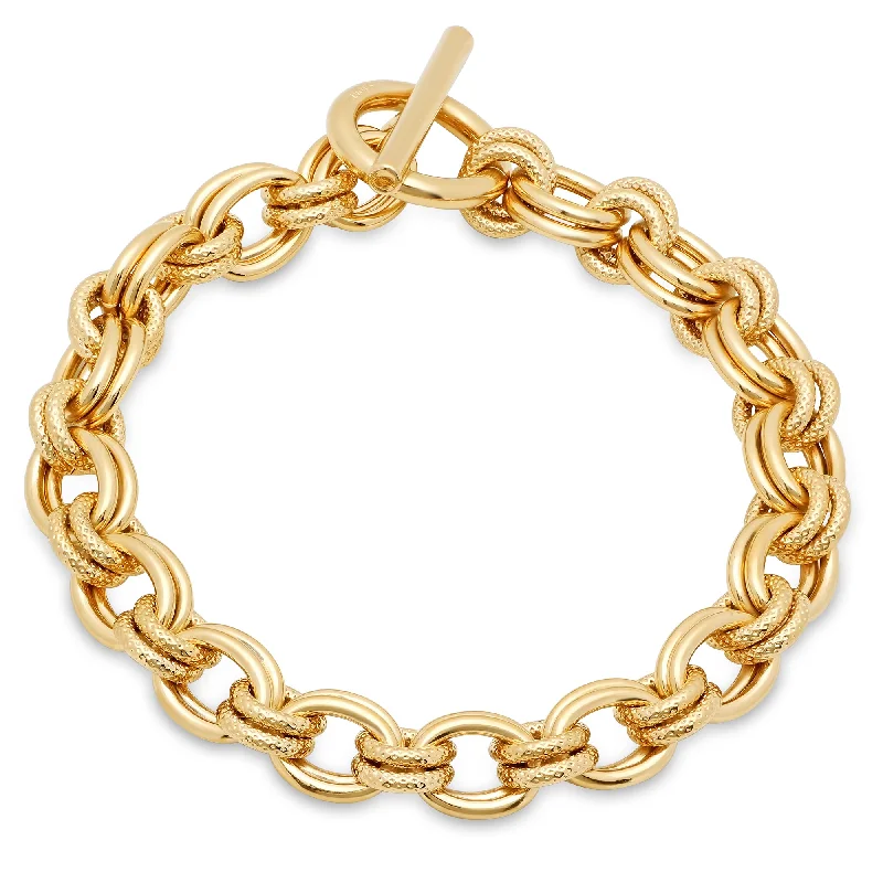 Coil charm bangles-Gold Plated Silver Handmade Double Link Charm Bracelet (7.5-8 Inch)