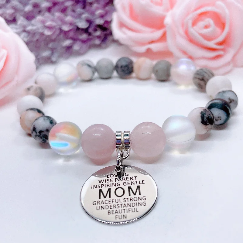 Regency style bangles-Mom Sentiments Classic Charm Bracelet Rose Quartz