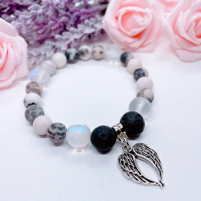 Sun theme bracelets-Double Angel Wing Classic Charm Bracelet Lava