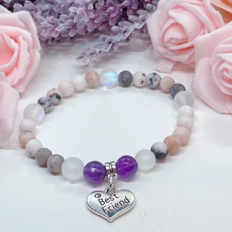 Tulip motif bangles-Best Friend Heart Companion Charm Bracelet Amethyst