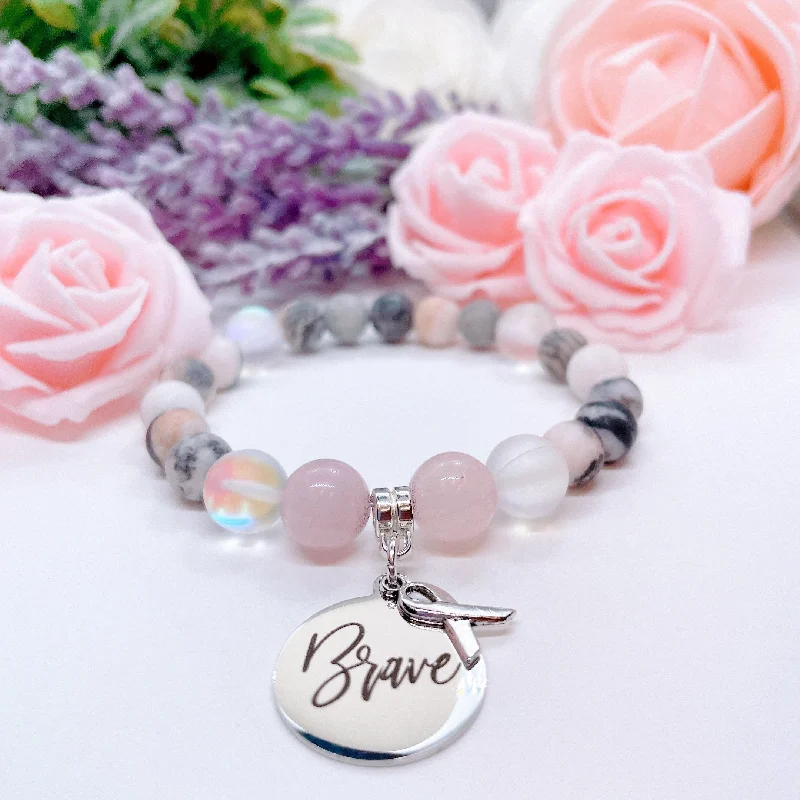 Fine accent bracelets-Brave with Cancer Classic Charm Bracelet Rose Quartz