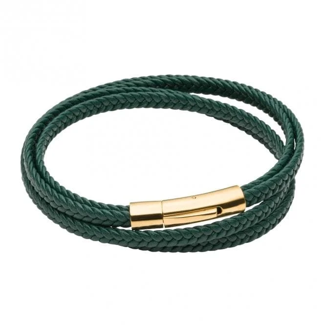 Gem strand bracelets-Multi Row Plaited Green Recycled Leather Bracelet B5429