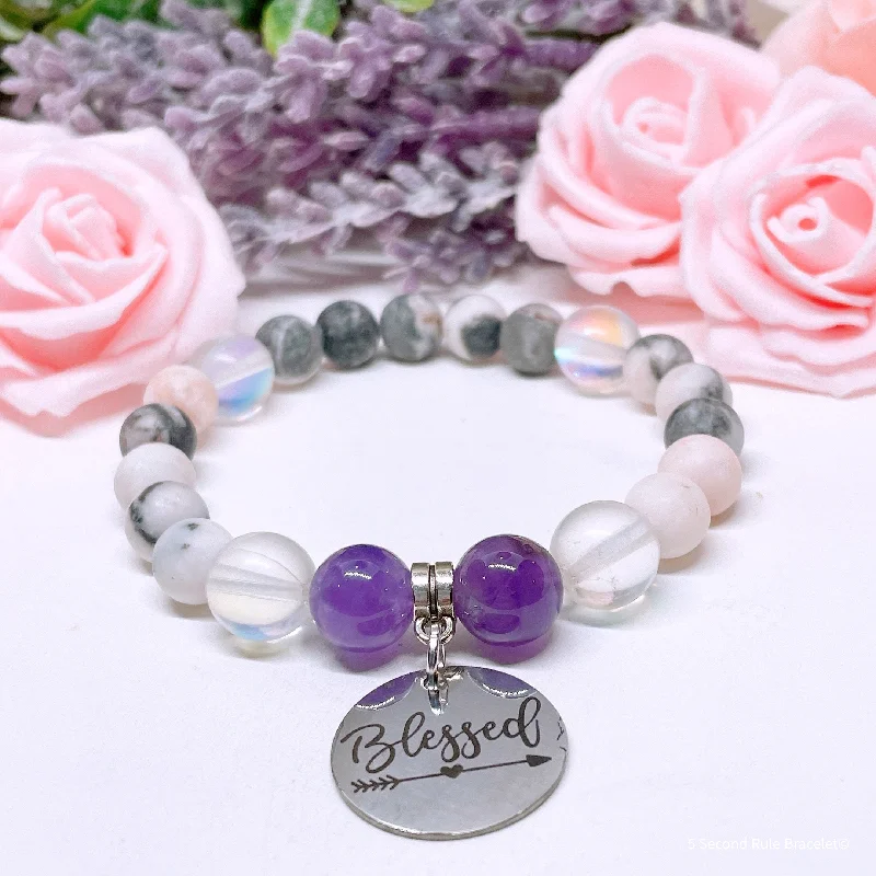 Aged cameo bracelets-Blessed Charm Bracelet Amethyst