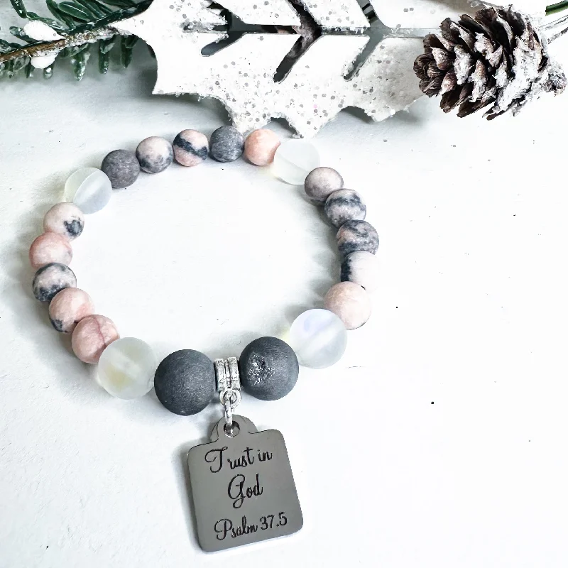 Fine wing bangles-2024 Ltd. Edition Holiday Classic Charm Bracelet "Trust in God" Druzy