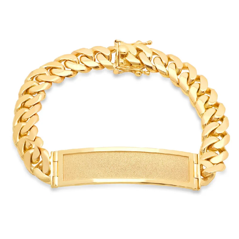 Akoya pearl bracelets-14k Yellow Gold 18 mm Cuban Link Beveled ID Bracelet