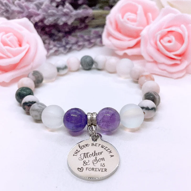 Pine grain bangles-The Love Between a Mother and Her Son is Forever Classic Charm Bracelet Amethyst