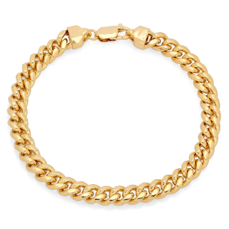 Stone-twisted bangles-Yellow Gold Plated 7 mm Miami Cuban Link Bracelet