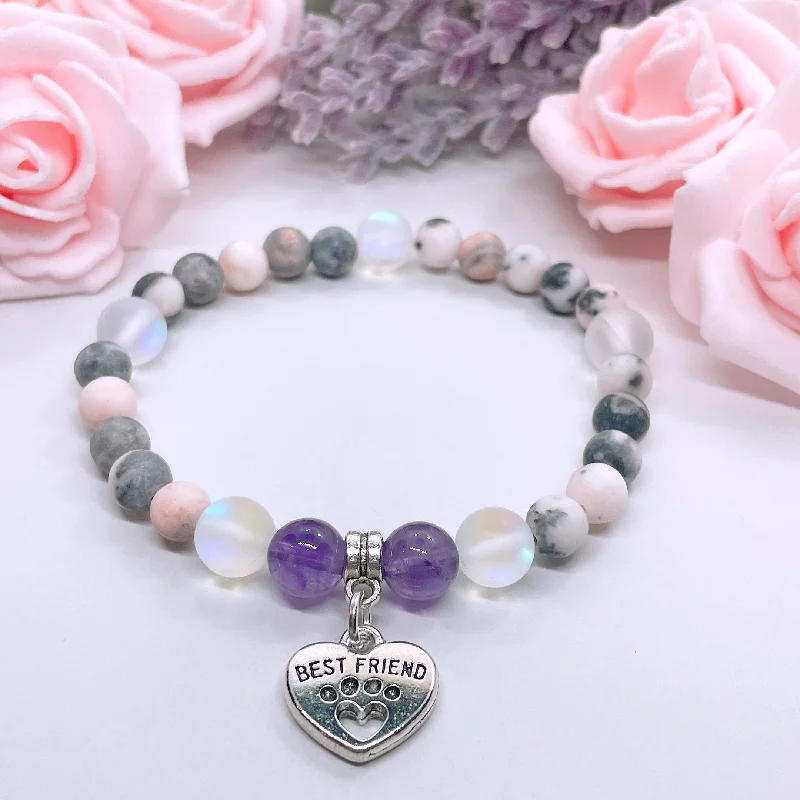 Aged lock bracelets-Best Friend Heart Pet Paw Companion Charm Bracelet Amethyst