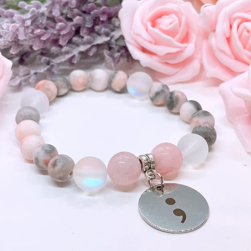 Silk cord bangles-Semicolon Classic Charm Bracelet Bracelet Rose Quartz