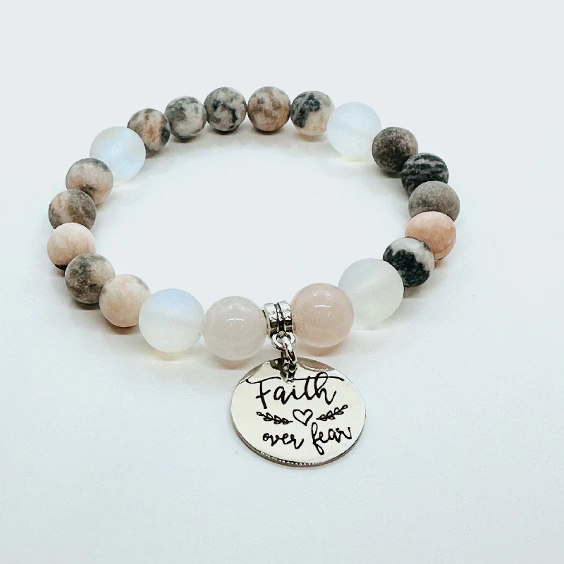 Fun bangles-Faith Over Fear Classic Charm Bracelet Rose Quartz