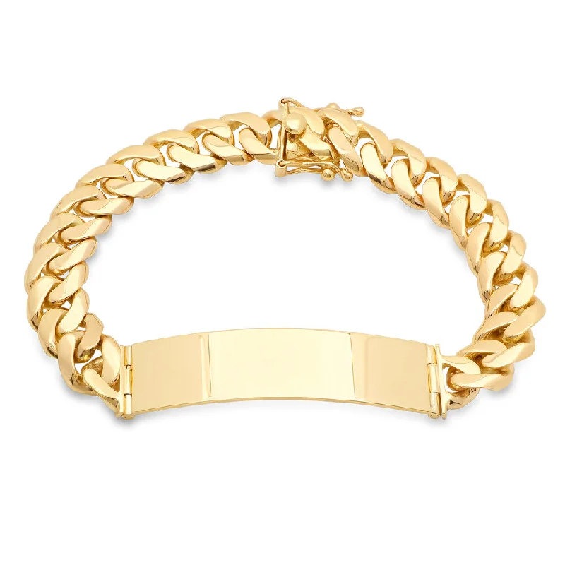 Soft wood bracelets-14K Yellow Gold 9 mm Cuban Link ID Bracelet