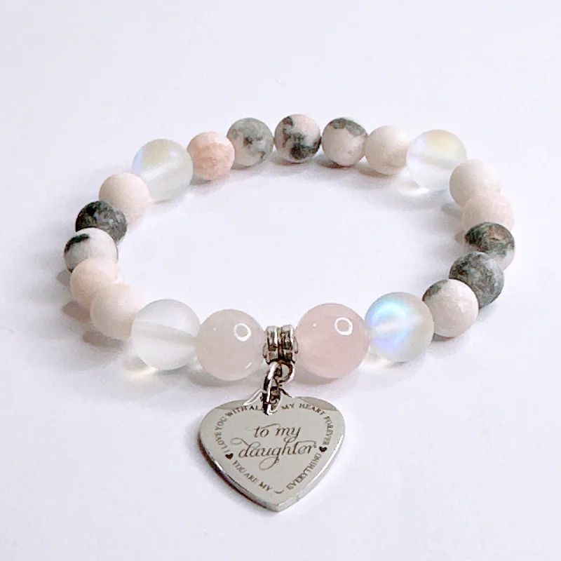 Tri-tone bracelets-To my Daughter Classic Charm Bracelet Rose Quartz