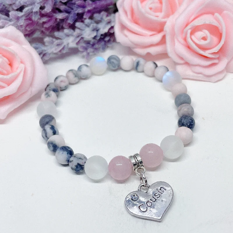 Stacked chain bracelets-Cousin Heart Companion Charm Bracelet Rose Quartz