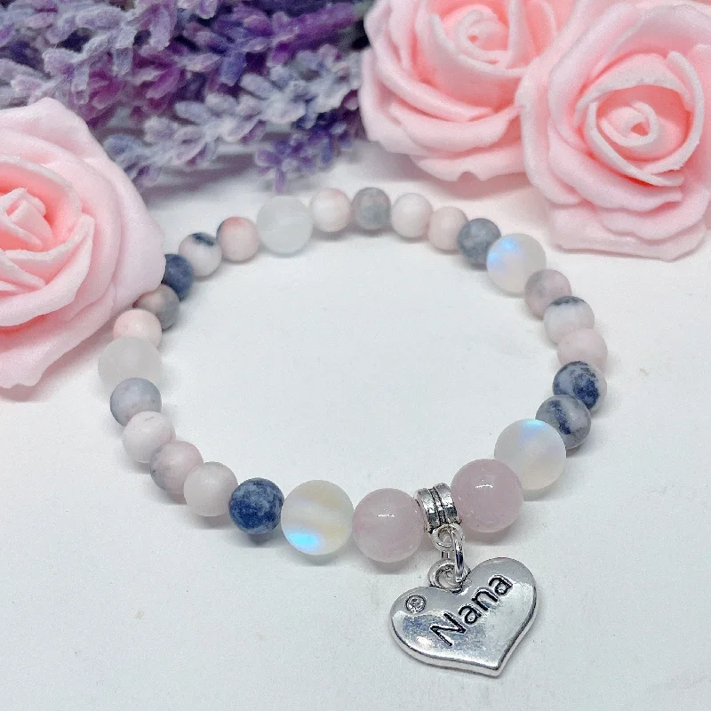 Multi-bead bangles-Nana Heart Companion Charm Bracelet Rose Quartz