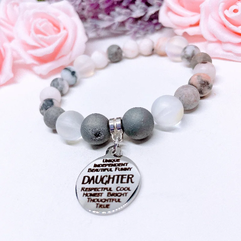 Shiny bead bangles-Daughter Sentiments Classic Charm Bracelet Druzy