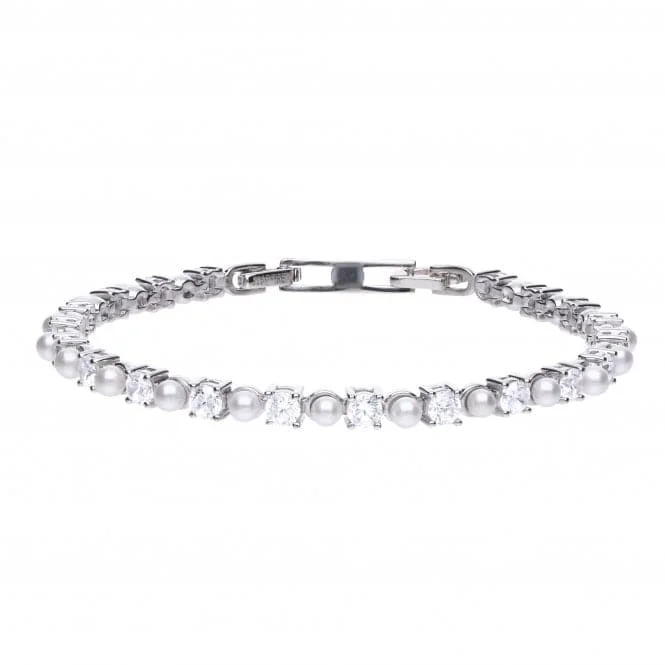 Square shape bracelets-Tennis Bracelet With Pearl & Zirconia B5302