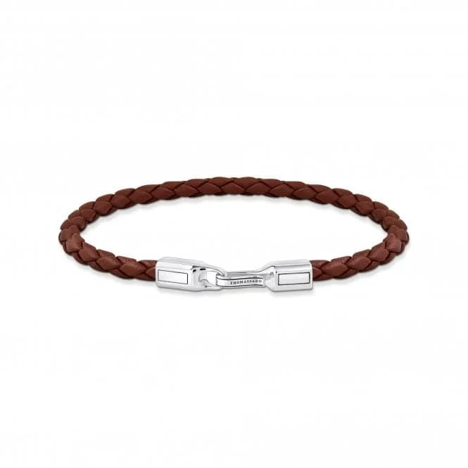 Square gem bracelets-Sterling Silver Braided Brown Leather Bracelet A2147-682-2