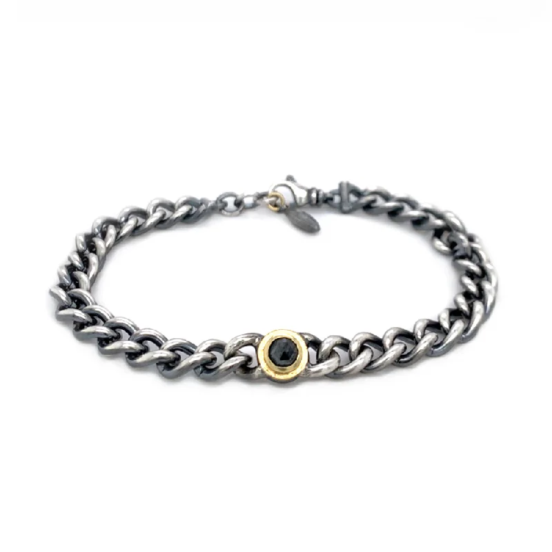 Open frame bracelets-Black Rose Cut Diamond Link Bracelet - "Back in Black"