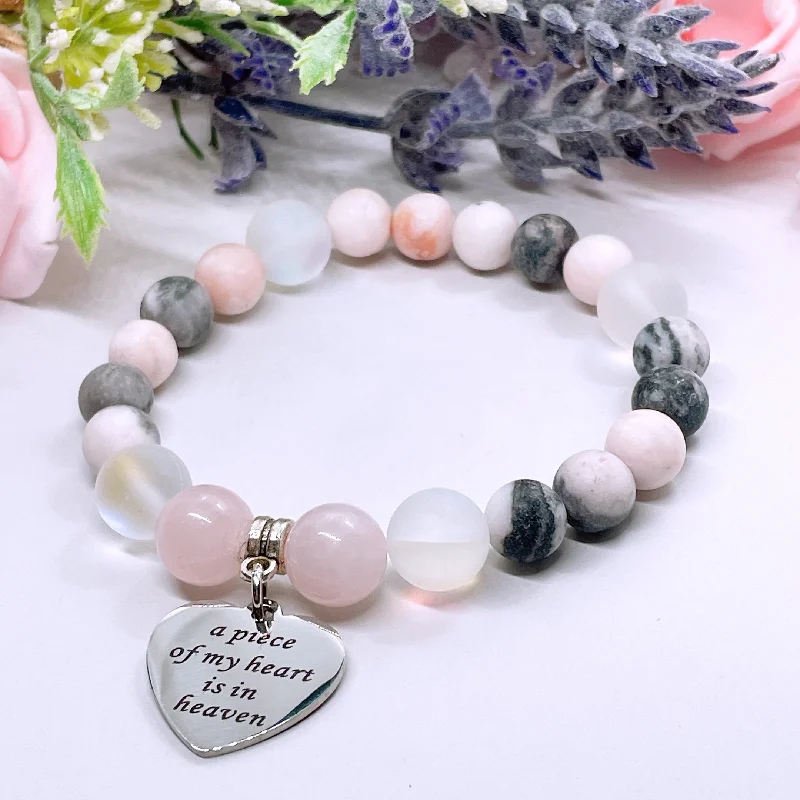 Braided thread bracelets-A Piece of my Heart is in Heaven Classic Charm Bracelet Rose Quartz