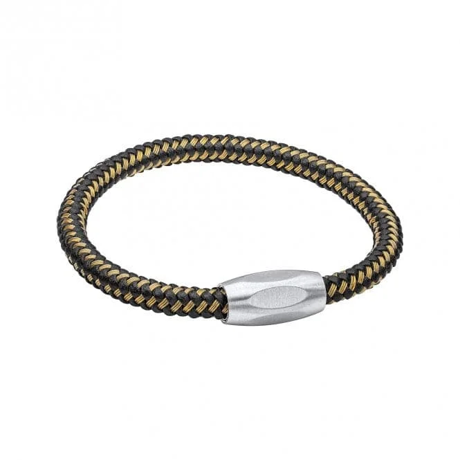 Flat metal bangles-Stainless Steel Black And Yellow Gold Plated Wire Bracelet B5450